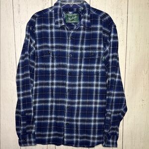 WOOLRICH Thick Brawny Flannel Shirt Shacket Men’s XL Blue Plaid Pockets